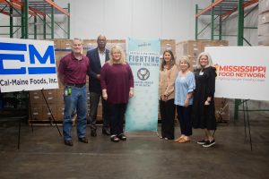 Cal-Maine Foods, Inc., the nation’s largest producer and marketer of shell eggs, donates 129,600 eggs to the Mississippi Food Network. The donation will be made to help food insecure families in Mississippi. Pictured L-R: Gene Robertson, of the Mississippi Egg Marketing Board; Vaughn Gresham, Member of the Mississippi Food Network’s Board of Directors; Ryn Laster, Ph.D, Director of Food Safety and Animal Welfare at Cal-Maine Foods, Inc.; Jennifer Thompson, Regulatory Services Bureau Director of the Mississippi Department of Agriculture and Commerce; Cassandra Mobley, Chief Operating Officer of the Mississippi Food Network; and Stacey Jordan, Director of Development of the Mississippi Food Network.