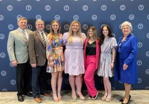 Southern Pine Electric's youth leaders are pictured with some of their local state legislators before the legislative breakfast. Left to Right are: Senator Joey Fillingane, Representative Donnie Scoggins, FNP, Ruby Sage Rogers, Emma Grace Thomas, Carlee Harrell, Claire Hennington, and Representative Robin Robinson.