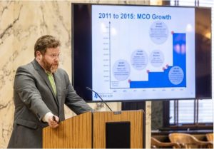 Drew Snyder, Mississippi Division of Medicaid executive director, gives a presentation during a Senate Medicaid hearing at the state Capitol in Jackson, Miss., Wednesday, November 9, 2022. Credit: Eric Shelton/Mississippi Today