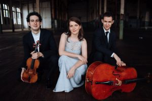 From left to right, the Trio features Itamar Zorman, violin, Liza Stepanova, piano and Michael Katz, cello