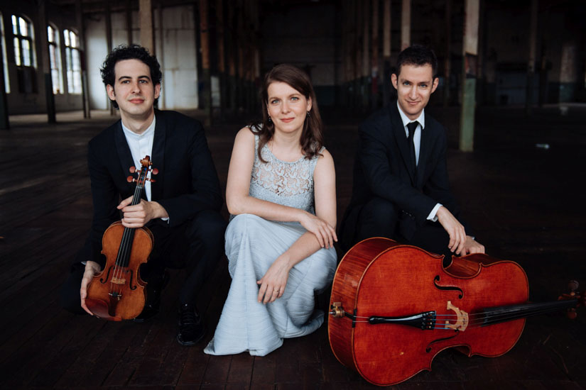 From left to right, the Trio features Itamar Zorman, violin, Liza Stepanova, piano and Michael Katz, cello
