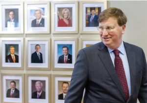 Gov. Tate Reeves prepares to sign qualifying paperwork to run for reelection at the Mississippi Republican Headquarters in Jackson, Miss., Tuesday, Jan. 3, 2023. Credit: Eric J. Shelton, Mississippi Today