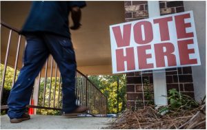 A voter walks into Twin Lakes Baptist Church in Madison, Miss., Tuesday, November 5, 2019. Credit: Eric J. Shelton/Mississippi Today, Report For America