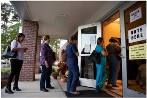 Voters wait to vote at Byram City Hall during the midterm elections Tuesday, November 6, 2018. Credit: Eric J. Shelton, Mississippi Today/ Report for America