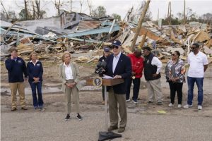 President Joe Biden speaks after surveying the damage in Rolling Fork, Miss., Friday, March 31, 2023, after a deadly tornado and severe storm moved through the area. (AP Photo/Carolyn Kaster)