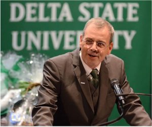 Delta State University's new president, Daniel J. Ennis, speaks with students and staff at E.R. Jobe Hall on Delta State's campus, where he was introduced to students and faculty, Thursday, April 6, 2023. Credit: Vickie D. King/Mississippi Today