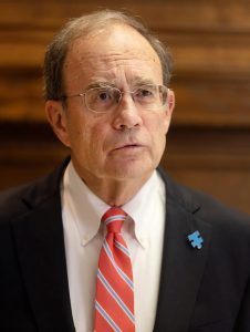 Lt. Gov. Delbert Hosemann speaks with members of the media during a press conference inside of his office at the State Capitol in Jackson, Miss., Monday, March 14, 2022. One of the issues discussed during the press conference was the Post Partum Bill, Senate Bill 2033, which died last Wednesday. Credit: Eric Shelton/Mississippi Today