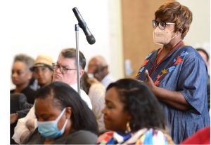 Jackson State University faculty and staff offered feedback on their expectations for the university's next president, during a listening session held on campus, Wednesday, April 19, 2023. Credit: Vickie D. King/Mississippi Today