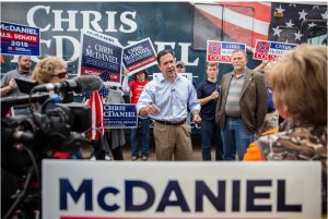 Chris McDaniel speaks to his supporters during a campaign stop on Lakeland Drive in Flowood on Monday, Nov. 5, 2018. Credit: Eric J. Shelton, Mississippi Today/ Report for America
