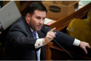 House Ways and Means Committee Chairman Trey Lamar, R-Senatobia responds to criticism during his call for support from lawmakers to pass the controversial House Bill 1020 on Friday, March 31, 2023, at the Capitol in Jackson. (AP Photo/Rogelio V. Solis)