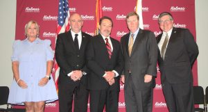 Pictured are (left to right) Mississippi House of Representatives District 108 Stacey Hobgood Wilkes, Director of the Bureau of EMS David Hall, Holmes EMS Program Director Mark Galtelli, Gov. Tate Reeves and Mississippi State Health Officer Dr. Daniel Edney following the first statewide EMS Memorial Service held at Holmes Community College on May 25.