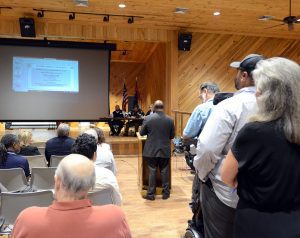 District 1 Supervisor Robert Graham questions U.S. Army Corps of Engineers reps, during a public meeting held regarding Pearl River flooding, at the Mississippi Agriculture and Forestry Sparkman Auditorium in Jackson, Wednesday, May 24, 2023.