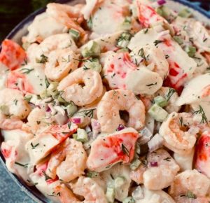 Cool Seafood Salad is the perfect side dish for a Memorial Day cookout or family meal.