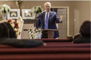 Brandon Presley, the Democratic candidate for governor, speaks at St. Luke M.B. Church in Dundee, Miss., Wednesday, May 3, 2023. Credit: Eric Shelton/Mississippi Today