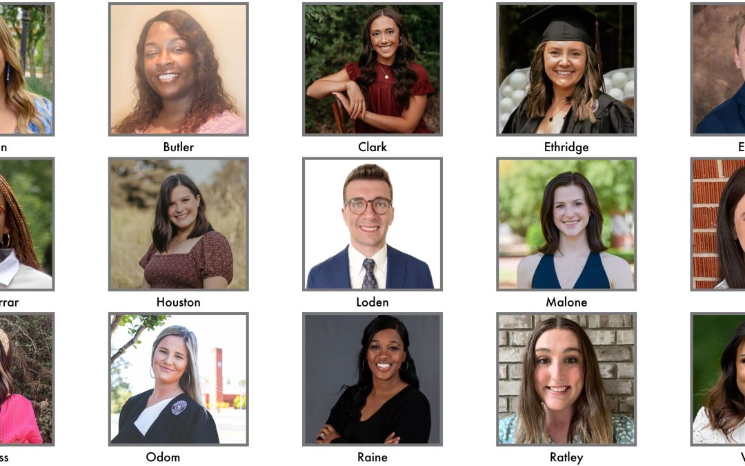 Outstanding Teacher Interns for the spring 2023 semester include top row (l to r) Sarrah Brannan, Apryl Butler, Faith Clark, Harley Thomas Ethridge, Grant Eubanks; middle row (l to r) Teirra Harris-Farrar, Riley Houston, Hubert "Trey" Loden, Mallory Malone, Erika McGee Arthur; bottom row (l to r) Allison Norcross, Kinlee Odom, Daisy J. Raine, Brianna Ratley and Anne Claire Wood. (Photo submitted)