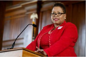 Carmen J. Walters speaks during a press conference at Tougaloo College's Woodworth Chapel Monday, March 18, 2019. Walters has been named Tougaloo's new president, replacing Beverly Wade Hogan who is retiring after 17 years. Credit: Eric J. Shelton, Mississippi Today/Report For America
