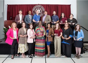 Participants of MSU’s Leadership Development Program are pictured during their recent graduation ceremony, including, top row, l-r : Joseph Iupe, Alvin Franklin, Kevin Anderson, Kenneth Graves, David Saucier, Blair Reed, Delaney Foster; bottom row, l-r: Kayla Pineda, Lilli Harris, Kathi Smith, Tockie Hemphill, Leah Hunter, Erica Way, Christina Childers and Paula Estes. Kimberly Mason is not pictured. (Photo by Megan Bean)