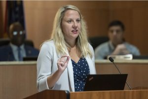 Tiffany Murdock, CEO of Singing River Health System, speaks during a public hearing over the potential sale of Singing River Health System during a Jackson County Board of Supervisors meeting in Pascagoula on Wednesday, Aug. 17, 2022. Credit: Hannah Ruhoff / Biloxi Sun Herald