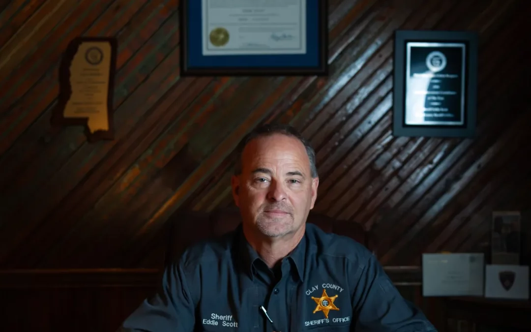 Sheriff Eddie Scott sits for a portrait in his office in West Point, Miss., on June 29, 2023.