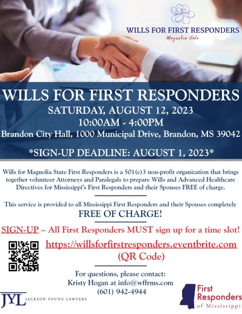 Flyer Wills For First Responders Legal Clinic - 08.12.2023