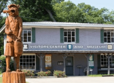 A Mississippi Blues Trail marker celebrating blues artist Muddy Waters and his hometown of Rolling Fork that was destroyed by a tornado in March 2023. NEH emergency funding to Mississippi Humanities will help replace the marker and other cultural heritage materials in Rolling Fork. (photo by Brother Rogers, courtesy Mississippi Humanities)