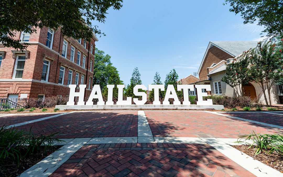 MSU's large "HAILSTATE" sign near Perry Cafeteria. (Photo by Dell Ivy)