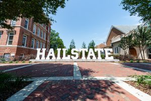 MSU's large "HAILSTATE" sign near Perry Cafeteria. (Photo by Dell Ivy)