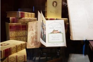 Mark Twain’s works are on display in the gallery named for him on board the American Queen. Credit: Keely Brewer, Daily Memphian