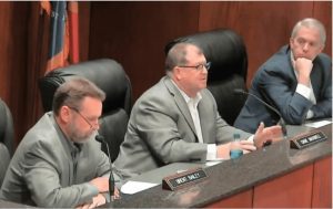 The Mississippi Public Service Commission on February 7, 2023. Pictured are Commissioner Brent Bailey (left), Dane Maxwell (center) and Brandon Presley (right).