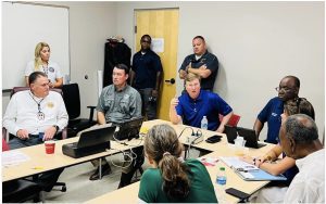 Governor Tate Reeves along with DPS Commissioner Sean Tindell and MEMA Director Stephen McCraney meet with Moss Point leaders in the wake of the tornado. (Photo from Sean Tindell Facebook)