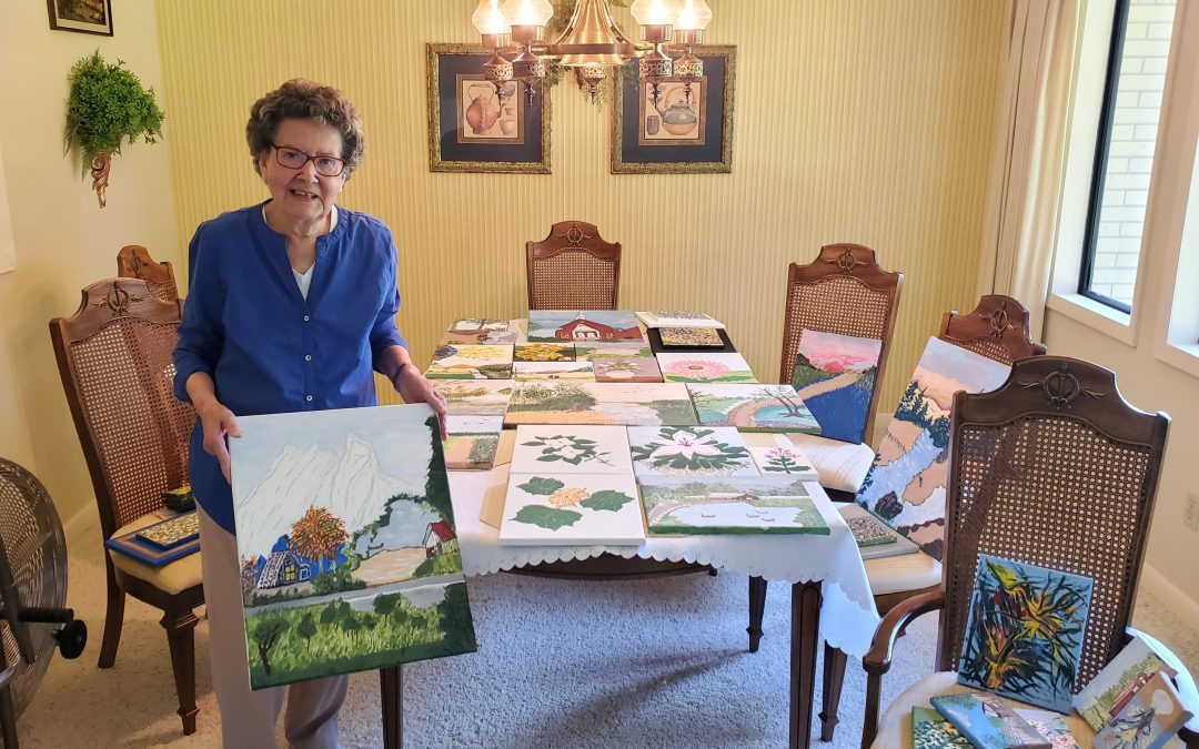 The work of 94-year-old Virginia Jackson of Verona is currently on display in the W.O. Benjamin Fine Arts Center Gallery at the Itawamba Community College Fulton Campus. It includes acrylic paintings of landscapes and country scenes. Jackson was one of the first students at Itawamba Junior College, which opened its doors in 1948.