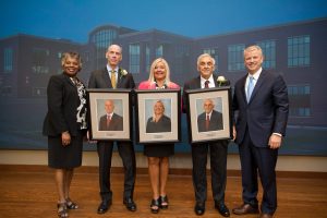 ERDC Deputy Director Pat Sullivan and ERDC Director Dr. David Pittman pose with the 2023 inductees to the Waterways Experiment Station Gallery of Distinguished Employees, Dr. Bill Grogan, Ms. Patti Duett and Dr. Al Cofrancesco.