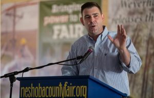 Mississippi Commissioner of Agriculture and Commerce Andy Gipson delivers his speech during the Neshoba County Fair in Philadelphia, Miss. Thursday, August 2, 2018. Credit: Eric J. Shelton, Mississippi Today/ Report for America