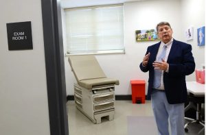 David Caulfield, State Department of Health Central Regional Administrator, in an examination room at the newly re-opened Yazoo County Health Department in Yazoo City, Monday, June 5, 2023. Credit: Vickie D. King/Mississippi Today