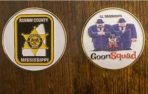 Front and back of coin the member of the Rankin County “Goon Squad” of law enforcement officers carried.