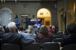 The documentary "On the Farm," produced by MSU Films, is shown during a screening at USDA headquarters during a recent farm stress and suicide prevention briefing. (Photo submitted)