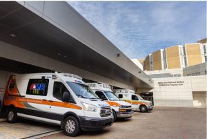 Ambulances are parked at University of Mississippi Medical Center in Jackson on Friday, Jan. 28, 2022. Credit: Eric Shelton/Mississippi Today