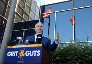 Democratic gubernatorial candidate Brandon Presley held a press conference to discuss ethics and corruption, Thursday, Aug. 17, 2023, in downtown Jackson near the City Centre building. Credit: Vickie D. King/Mississippi Today