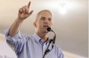 Brandon Presley, Democratic candidate for governor, speaks during the 2023 Neshoba County Fair in Philadelphia, Miss., Thursday, July 27, 2023. Credit: Eric Shelton/Mississippi Today