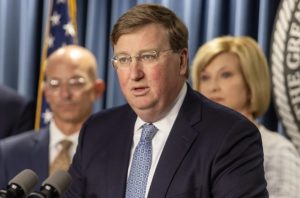 Gov. Tate Reeves announces his plans for a series of Medicaid reimbursement reforms during a press conference at the Walter Sillers Building in Jackson, Miss., on Thursday, September 21, 2023. Credit: Eric Shelton/Mississippi Today