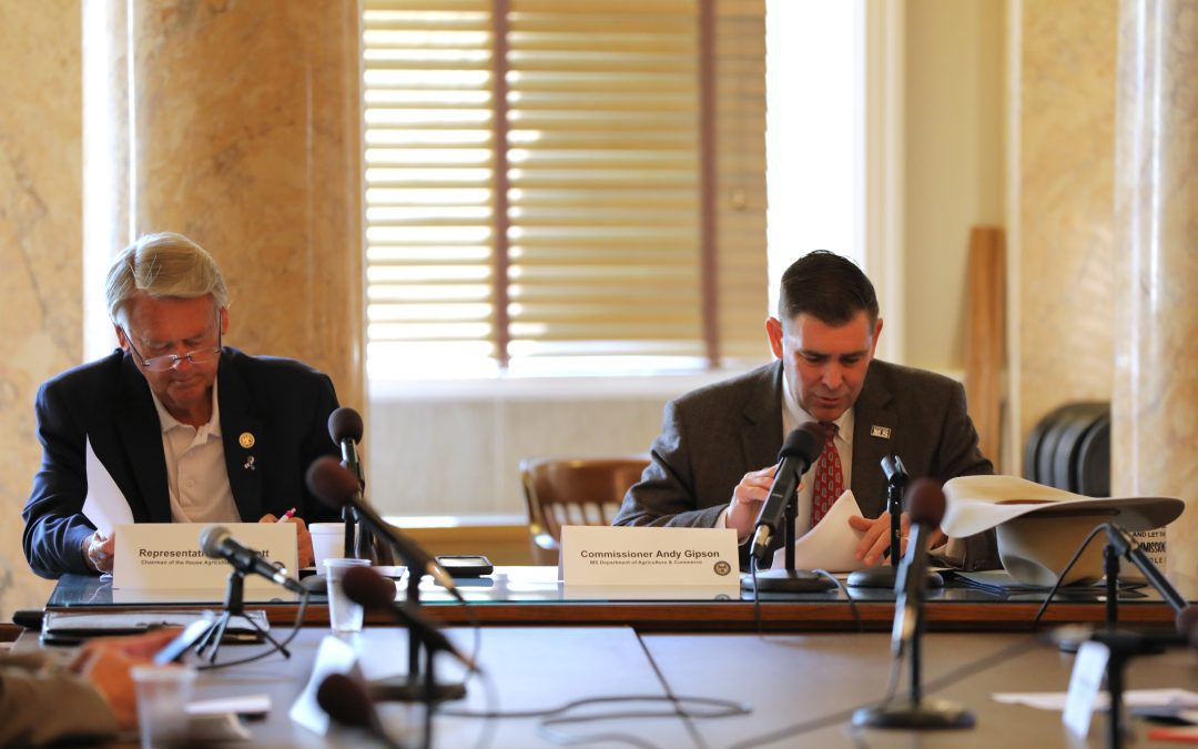 The Study Committee on Foreign Purchase of Farmland in Mississippi held four formal meetings at the State Capitol. Vice Chairman Bill Pigott and Committee Chairman Andy Gipson pictured.
