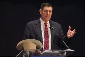 Andy Gipson, the incumbent Republican agriculture commissioner, speaks during Mississippi Economic Council's 2023 Hobnob at the Mississippi Coliseum in Jackson, Miss., Thursday, Oct. 26, 2023. Credit: Eric J. Shelton/Mississippi Today