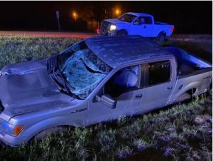 Capitol Police officer Steven Frederick ran over two road signs before stopping in a concrete ditch. Credit: Courtesy of Mississippi Highway Patrol