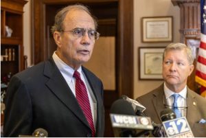 Lt. Gov. Delbert Hosemann, left, answers questions during a press conference after a special session at the Mississippi Capitol in Jackson, Wednesday, November 2, 2022. Credit: Eric Shelton/Mississippi Today