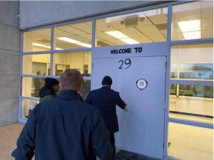 Gov. Tate Reeves enters Unit 29 at Mississippi State Penitentiary at Parchman, the scene of deadly rioting in late December, on Jan. 23, 2020.