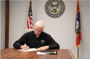 Dr. James Watson, State Veterinarian, signs a certificate of veterinary inspection to permit Santa Claus' reindeer to enter and exit the state of Mississippi between the hours of 6 p.m. on December 24, 2023, and 6 a.m. on December 25, 2023.