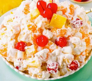 Old-fashioned fruit salad or ambrosia is the perfect last-minute “save” to round out the dessert table on Christmas Day.