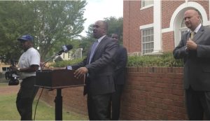 Lowndes County District Attorney Scott Colom speaks at a news conference, July 6, 2016, in Columbus, Miss. In April 2023, Colom sent a letter to Republican U.S. Sen. Cindy Hyde-Smith asking her to reconsider her opposition to his nomination as a federal district judge. (AP Photo/Jeff Amy, File)