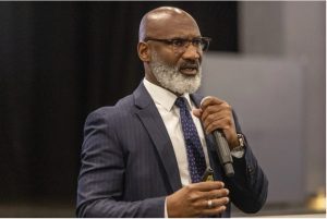 Superintendent of Jackson Public Schools Errick Greene speaks about school closures during a JPS community meeting at Forest Hill High School in Jackson, Miss., Monday, Oct. 9, 2023. JPS announced its plan to close or consolidate 16 schools. Credit: Eric J. Shelton/Mississippi Today