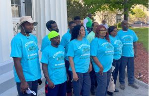 Richard’s Disposal workers gathered outside Jackson City Hall on March 30, 2023, after four members of the Jackson City Council did not show up to vote for the mayor’s recommendation of the company for a garbage-disposal contract. On April 1, 2023, the body voted down the proposed contract, leaving the city without a means to collect garbage. Photo by Kayode Crown 